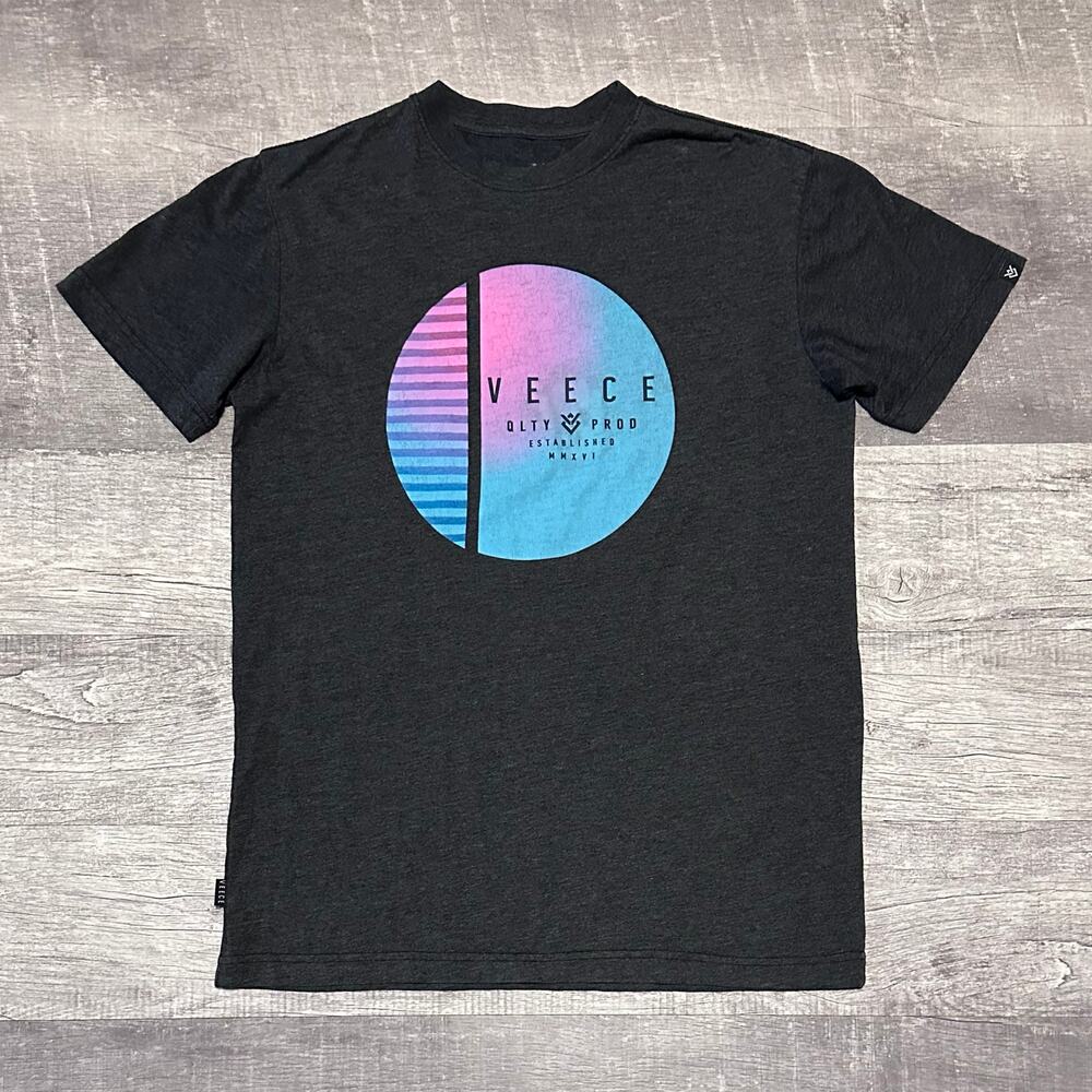 Veece Ombre Graphic T Shirt Mens S Charcoal Grey Short Sleeve Soft Everyday Tee